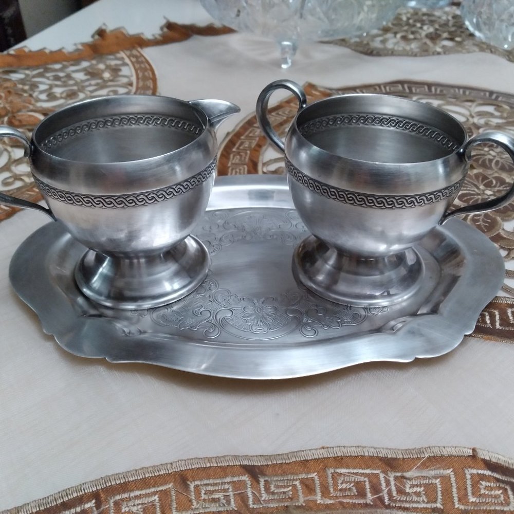 Vintage tray with sugar and milk holders